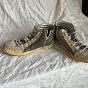 P448 Gold and Silver High-Top Sneakers